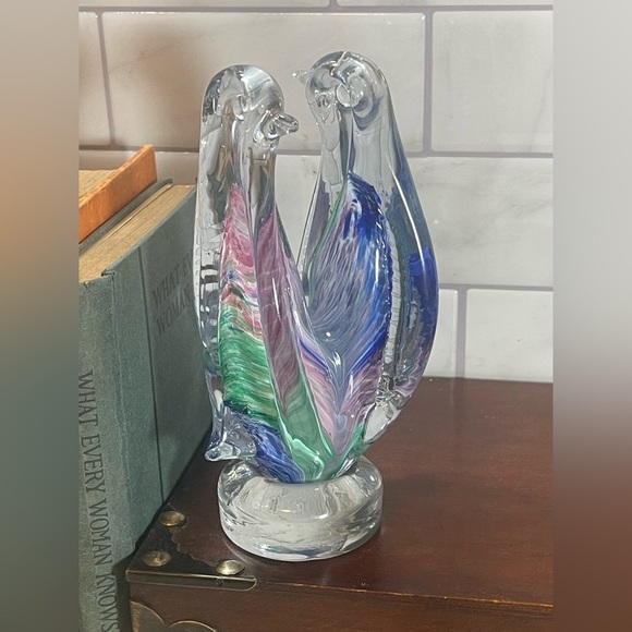 Vintage Murano Multi Coloured Glass Handblown Pair of Love Penguins Italy Marked - Picture 7 of 12
